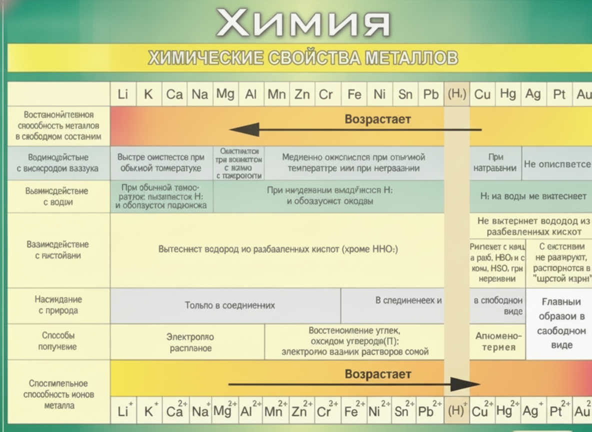 Плакат 100х140см (винил) Химические свойства металлов