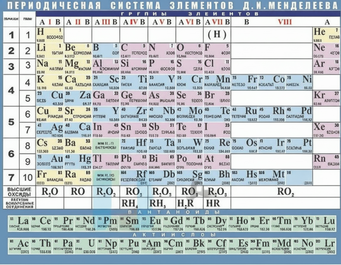 Таблица «Периодическая система химических элементов Д.И. Менделеева»
