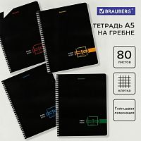 Тетрадь А5 80л. BRAUBERG гребень, клетка, глянцевая ламинация, ДИЗАЙН 4, 404418