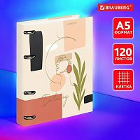 Тетрадь на кольцах А5 160х212мм, 120л, картон, фольга, клетка, BRAUBERG, Softness, 404736