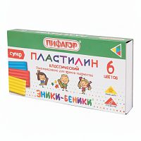 Пластилин классический ПИФАГОР "ЭНИКИ-БЕНИКИ СУПЕР", 6 цветов, 120 г, стек, 106428