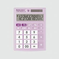 Калькулятор настольный BRAUBERG ULTRA PASTEL-12-PR (192x143 мм), 12 разрядов, двойное питание, СИРЕНЕВЫЙ, 250505