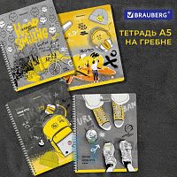 Тетрадь А5 48л. BRAUBERG, гребень, клетка, обложка картон, ДИЗАЙН_3, код_1С, 404338