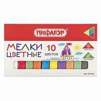 Мел цветной ПИФАГОР, набор 10 шт., квадратный, 221168