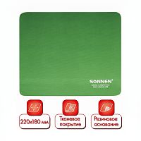 Коврик для мыши SONNEN "GREEN", резина + ткань, 220х180х3 мм, 513305