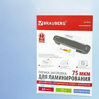 Пленки-заготовки для ламинирования НА КЛЕЕВОЙ ОСНОВЕ, А4, КОМПЛЕКТ 25 штук, 75 мкм, BRAUBERG, 531798