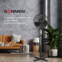 Вентилятор напольный SONNEN FS40-A55, d=40 см, 45 Вт, 3 скоростных режима, таймер, черный, 451035