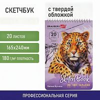Скетчбук, белая бумага 180 г/м2, 165х240 мм, 20 л., гребень, твердая обложка, BRAUBERG ART CLASSIC, 112993