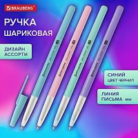 Ручка шариковая BRAUBERG Офисная PASTEL COLOR, СИНЯЯ, корпус ассорти, пишущий узел 1 мм, линия письма 0,5 мм, 144199