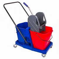 Тележка уборочная BRABIX, 2 съемных ведра 23 л, механический отжим, пластиковый каркас, 606659