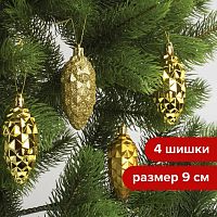 Украшения елочные ЗОЛОТАЯ СКАЗКА "Шишки", НАБОР 4 шт., пластик, 9 см, цвет золотистый, 590898