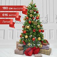 Ель новогодняя искусственная "Premium" 180 см, литой ПЭТ, зеленая, ЗОЛОТАЯ СКАЗКА, 591311