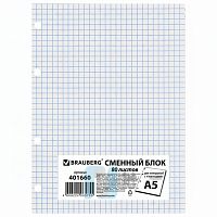 Сменный блок к тетради на кольцах, А5, 80 л., BRAUBERG, "Белый", 401660