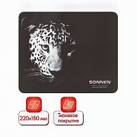 Коврик для мыши SONNEN "LEOPARD", резина + ткань, 220х180х3 мм, 513314
