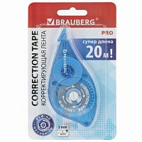 Корректирующая лента BRAUBERG PRO, 5 мм х 20 м, механизм перемотки, корпус синий, блистер, 272492