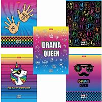 Тетрадь А5, 48 л., HATBER, скоба, клетка, обложка картон, "CrazyColor" (5 видов в спайке), 48Т5В1