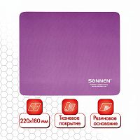 Коврик для мыши SONNEN "PURPLE", резина + ткань, 220х180х3 мм, 513307