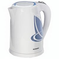 Чайник SONNEN KT-1767, 1,8 л, 2200 Вт, закрытый нагревательный элемент, пластик, белый/синий, 453416