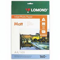 Фотобумага А4, 160 г/м2, 100 листов, односторонняя, матовая, LOMOND, 0102005