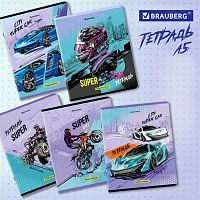 Тетрадь А5 48л. BRAUBERG скоба, клетка, глянцевая ламинация, ДИЗАЙН_5, 404349