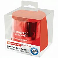 Точилка электрическая BRAUBERG DOUBLE BLADE RED, двойное лезвие, питание от 2 батареек АА, 271338