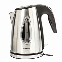Чайник SONNEN KT-1721, 1,7 л, 2200 Вт, закрытый нагревательный элемент, нержавеющая сталь, черный, подсветка, 454347