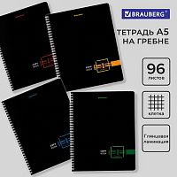 Тетрадь А5 96л. BRAUBERG гребень, клетка, глянцевая ламинация, ДИЗАЙН 1, Код_1С, 404419