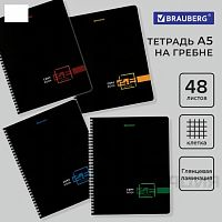 Тетрадь А5 48л. BRAUBERG, гребень, клетка, глянцевая ламинация, ДИЗАЙН_1, код_1С, 404341
