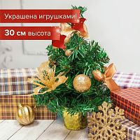 Ель искусственная декоративная 30 см, ПВХ, цвет украшений: кремовое золото, ЗОЛОТАЯ СКАЗКА, 591324