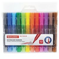 Маркеры стираемые для белой доски НАБОР 12 ЦВЕТОВ, BRAUBERG "MULTICOLOR", 3 мм, 152121