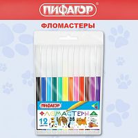 Фломастеры ПИФАГОР "ВЕСЕЛЫЕ ПИТОМЦЫ", 12 цветов, невентилируемый колпачок, 152452