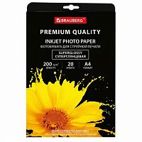 Фотобумага PREMIUM суперглянцевая, А4, 200 г/м2, односторонняя, 20 листов, BRAUBERG, 364003