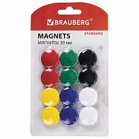 Магниты BRAUBERG "STANDARD" 30 мм, НАБОР 12 шт., ассорти, 237472