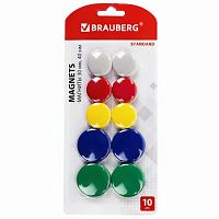 Магниты BRAUBERG "STANDARD", НАБОР 30 мм - 6 шт., 40 мм - 4 шт., ассорти, 237471