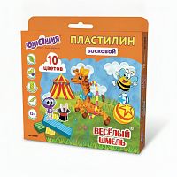 Пластилин восковой ЮНЛАНДИЯ "ВЕСЕЛЫЙ ШМЕЛЬ", 10 цветов, 150 г, СО СТЕКОМ, европодвес, 105035