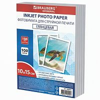 Фотобумага глянцевая, 10х15 см, 180 г/м2, односторонняя, 100 листов, ПАКЕТ, BRAUBERG ORIGINAL, 364405