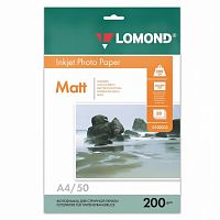 Фотобумага А4, 200 г/м2, 50 листов, двусторонняя, матовая, LOMOND, 0102033