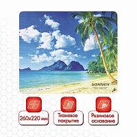 Коврик для мыши SONNEN "BEACH", резина + ткань, 260х220х3 мм, 513294