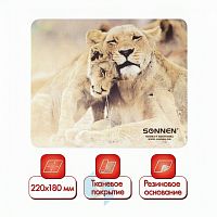 Коврик для мыши SONNEN "LIONS", резина + ткань, 220х180х3 мм, 513310