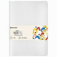 Тетрадь 60 л. в линию обложка кожзам SoftTouch, сшивка, B5 (179х250мм), БЕЛЫЙ, BRAUBERG RAINBOW, 403887