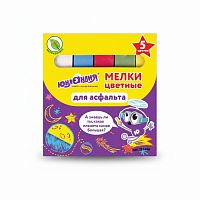 Мел цветной ЮНЛАНДИЯ "ЮНЛАНДИК И КОСМОС", НАБОР 5 шт., для рисования на асфальте, квадратный, 227446