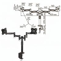 Кронштейн для 2 мониторов настольный KROMAX OFFICE-3, VESA 75/100, 10"-24", до 2х10 кг, 7 степеней свободы, 20032