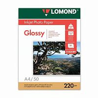 Фотобумага А4, 220 г/м2, 50 листов, двусторонняя, глянцевая, LOMOND, 0102089