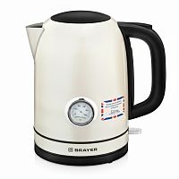 Чайник с термометром BRAYER BR1005YE, 1,7л, 2200Вт, закрытый нагревательный элемент, сталь, бежевый