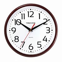 Часы настенные TROYKA 91931912, круг, белые, коричневая рамка, 23х23х4 см