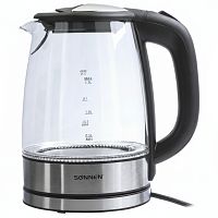 Чайник SONNEN KT-1788, 1,7 л, 2200 Вт, закрытый нагревательный элемент, стекло, черный, подсветка, 454349