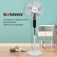 Вентилятор напольный, 3 режима, пульт ДУ, SONNEN TF-45W-40-520, d=40 см, 45 Вт, белый, 454788, FS-40-520
