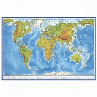 Карта мира физическая 101х66 см, 1:29М, с ламинацией, интерактивная, европодвес, BRAUBERG, 112377