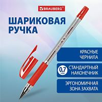 Ручка шариковая BRAUBERG "BP-GT", КРАСНАЯ, корпус прозрачный, стандартный узел 0,7 мм, линия письма 0,35 мм, 144007