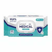 Дезинфицирующие салфетки спиртовые 100 штук SMART MEDICAL, крышка-клапан, 72029